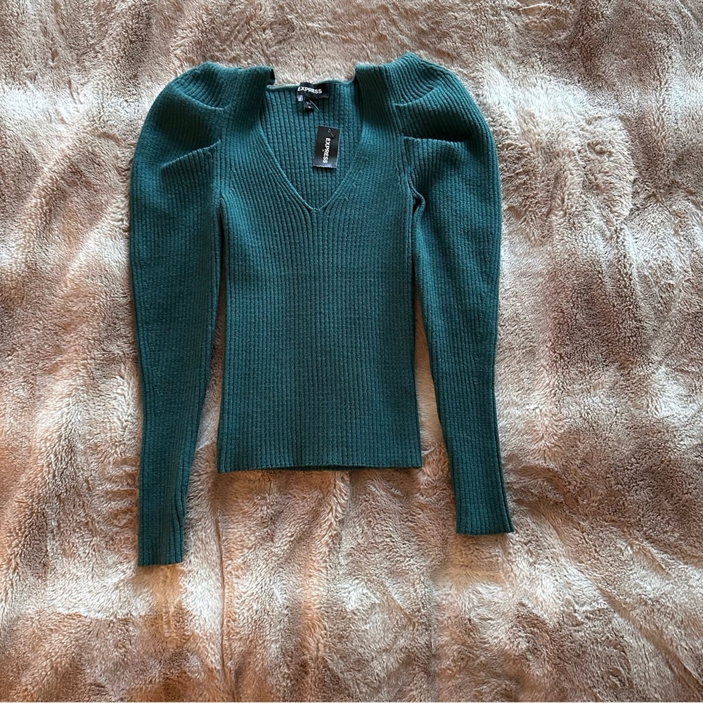 Express V-Neck Puff Sleeve Sweater